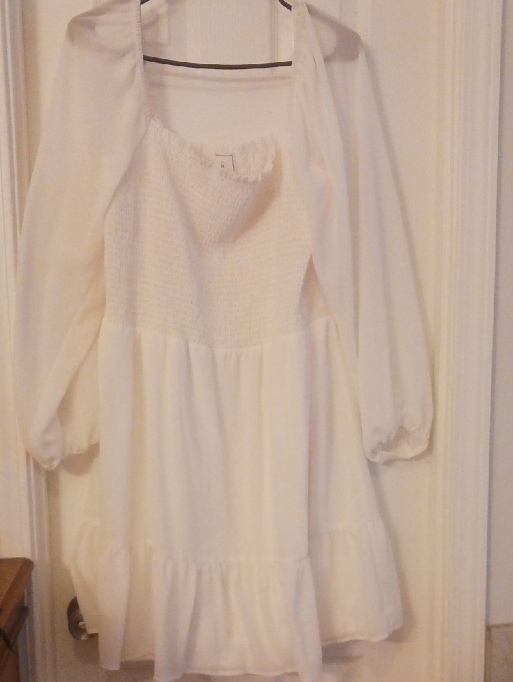 White Long Sleeve Smocked Midi Dress - Classic Women's Dress